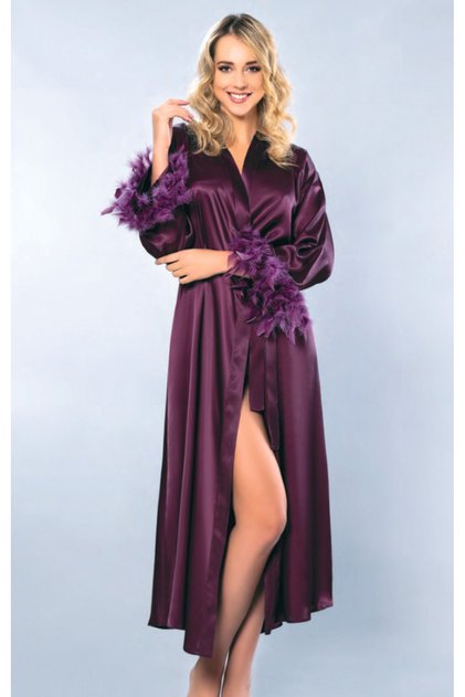 Satin Sleeves Feathered Long Dressing Gown