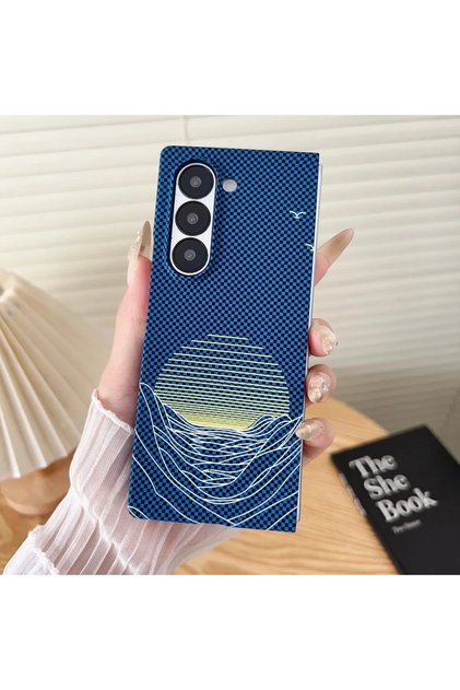 Galaxy Z Fold7 Blue Luxury Carbon Fibre Sunset Line Pattern Protector Cover for Z Fold 8 Ultra 7 6