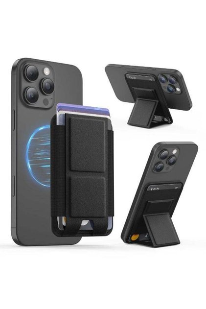 for MagSafe Wallet with Stand, Stronger Magnetic Card Holder for iPhone 16/15/14/13/12 Series, Premium Leather Phone Wallet with RFID Blocking, 1 Slot, Fit 5 Cards, Black