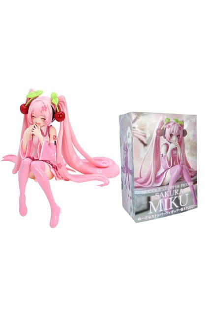 Bandai with box Anime Hatsune Miku Anime figure Cherry Pink dress Sitting posture PVC model action t