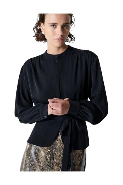 Women Arezzo Long Sleeve Waist Tie Shirt