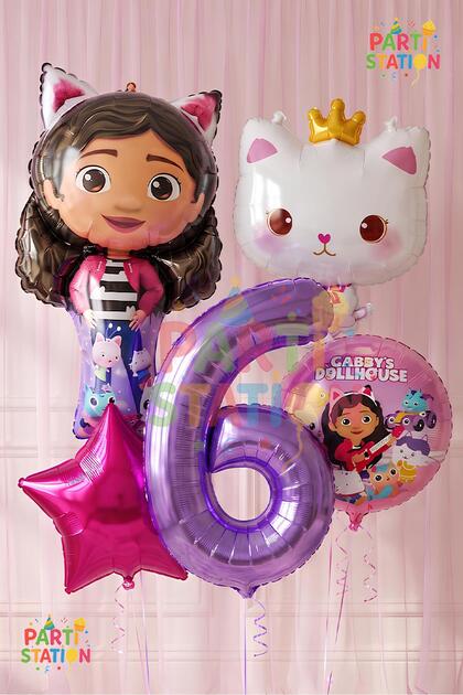 Gabby Dollhouse Balloon Set 7 Years Old 5 Piece Gabby Cat Balloon Decoration Set