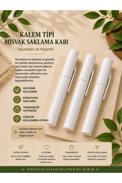 3 Adet Kalem Tipi Misvak Saklama Kabı – Taşınabilir ve Hijyenik