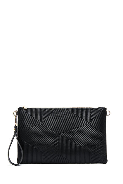 Women's Black Chain Strap Patterned Portfolio Bag Wb570005Sm