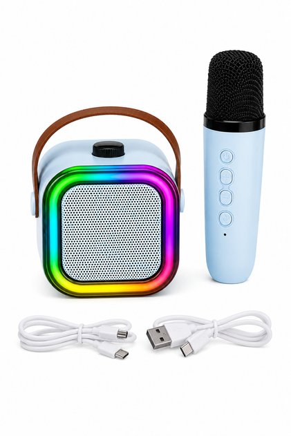 Boxă portabilă de karaoke cu microfon wireless — Mini boxă Bluetooth cu lumini LED RGB și curea de transport