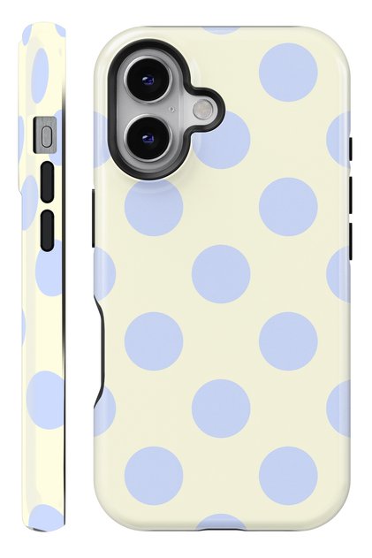 iPhone 16 Plus Blue Polka Dot Double Layer Full Covering Print Glossy Protect Phone Case
