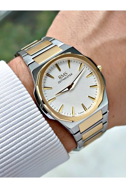Special Design Silver-Gold Color 5 Atm Water Resistant Slim Full Steel 24 Months Warranty Men's Wristwatch 2180Mr