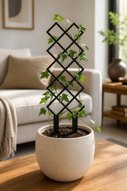 Kare Desenli Saksı Bitki Destek Çubuğu 10 × 40 cm Siyah MDF Sarmaşık Desteği Tekli