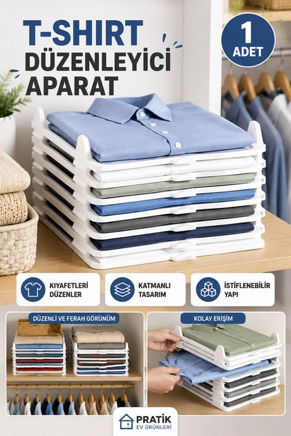 T-Shirt Düzenleyici Aparat Katmanlı İstiflenebilir Dolap Raf Kıyafet Organizeri