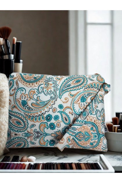 Su Geçirmez Iç Astarlı Clutch Çanta, Makyaj Çantası (şal desen)