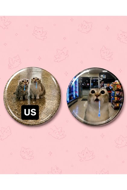 Salyalı Sarkastik Kedi Market ver. 2’li Rozet Seti