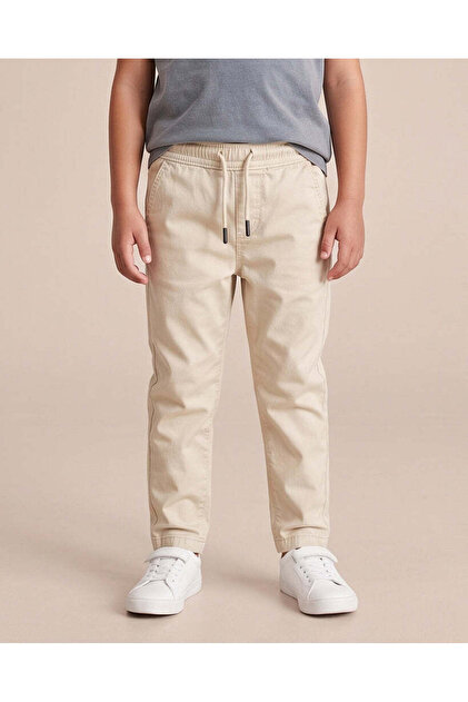 Boys Beige Pull On Twill Trousers