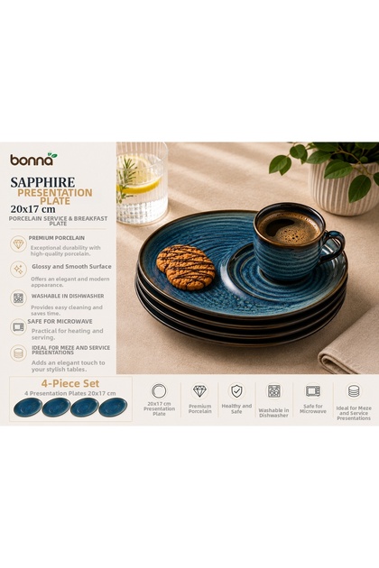 Bonna sapphire presentation plate set of 4 / 20x17 cm porcelain service, coffee side & breakfast plate