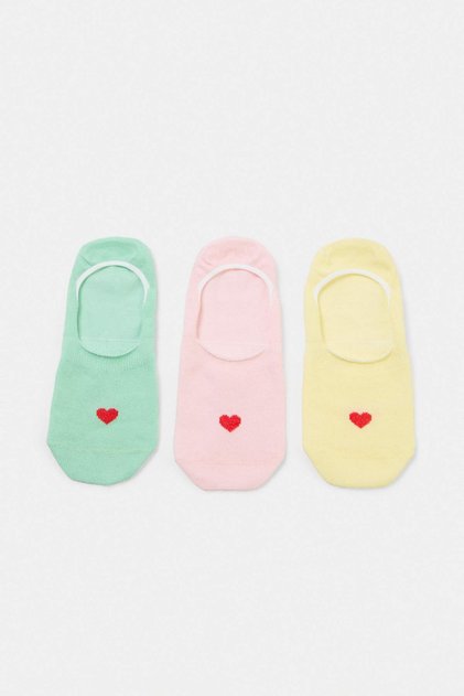 Yellow-Pink 3-Piece Cotton Blend Heart Ballerina Socks Thmss26Co00042