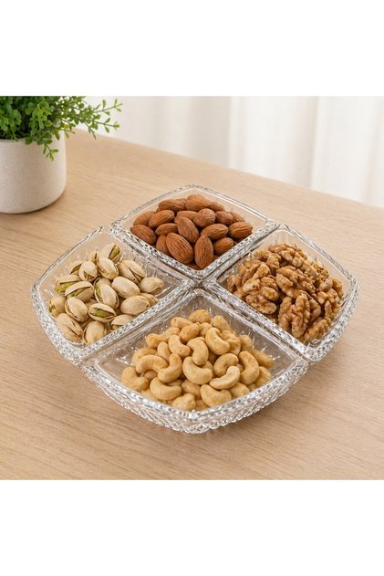 ✨ Luxury Glass Nut Bowl with 4 Divided Sections – Elegant and Practical Design ✨