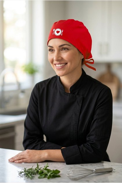 Lingură Furculiță cu tematică inimă RED Chef Bonnet | Șapcă cu design special pentru bucătar și chef