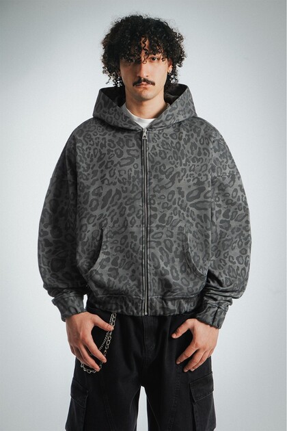 Crupt Studio Shadow Leopard Erkek Crop Ceket Zip Hoodie - Fiyatı