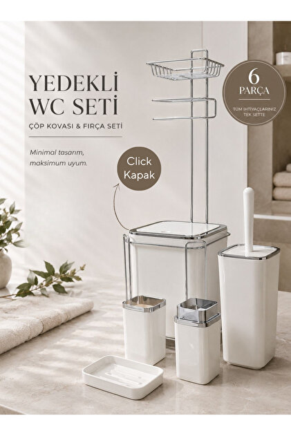 Okyanus Home Beyaz Kare Kromlu Yedekli Wc Kağıtlık ve 6 Parça