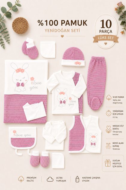 Baby Girl Rabbit Newborn Embroidered Kanabici Fancy 10 Piece Hospital Release Stl7088
