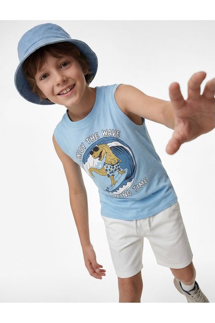 Cotton Sleeveless Crew Neck Printed Singlet