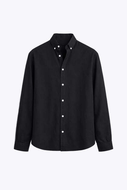 Basic Oversize Pamuk Keten Gömlek Siyah