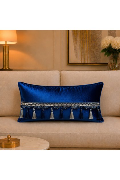Woven Velvet Atlas Navy Blue with Hanging Tassels 30X50 Rectangular