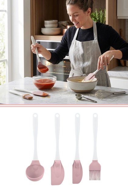 Servis Seti Silikon Kepçe, Büyük Spatula, Küçük Spatula, Fırça