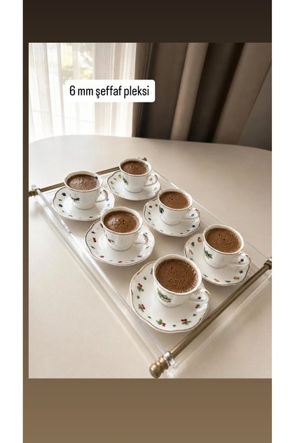 6 mm Matte Gold (Sade)6-Person Tea&Turkish Coffee Cup Tray