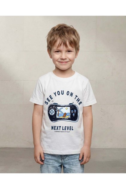 Boys White Flip Sequins T-Shirt