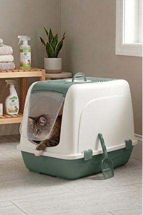 Petozi Kapalı Büyük Boy Kedi Tuvaleti XXL 52x66x46cm Elekli Paspas