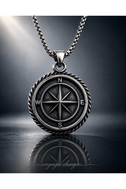 Vintage Anthracite Color Stainless Steel North Star, Compass Pendant