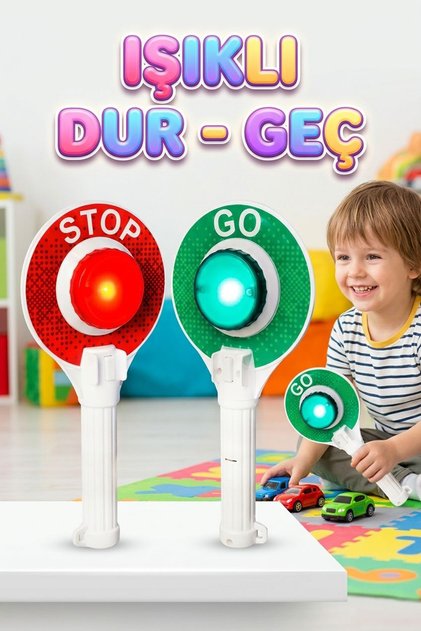 Işıklı Pilli Eğitici Çocuk Trafik Oyun Seti (Dur - Geç)