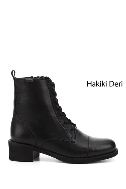 Women's Black Zippered Rubber Sole Genuine Leather Boots