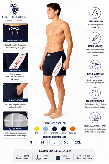 Men's Navy Blue Medium Length Swim Shorts - 23001