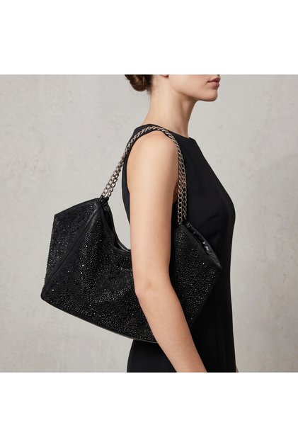 Crystal stone embellished soft leather large size women's hand-bag
