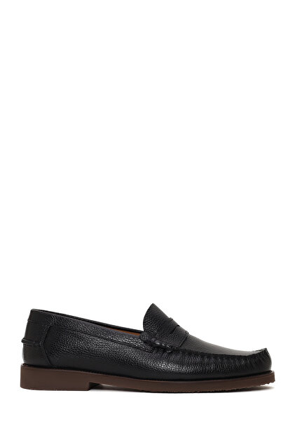 Men's Black Leather Casual Loafer 26Sfd6033Ft