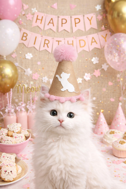Kedi Için Doğum Günü Parti Şapkası  Kedi Şapka Pembe
