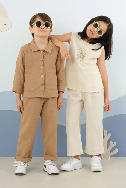 Collared Muslin Set Camel