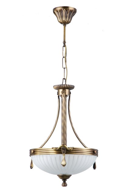 Royal Classic Omega Tekli Beyaz Kumlu Cam Başlıklı, Eskitme Antik Renk Metal Gövde, Sarkıt Avize BS.3035-52-01 K