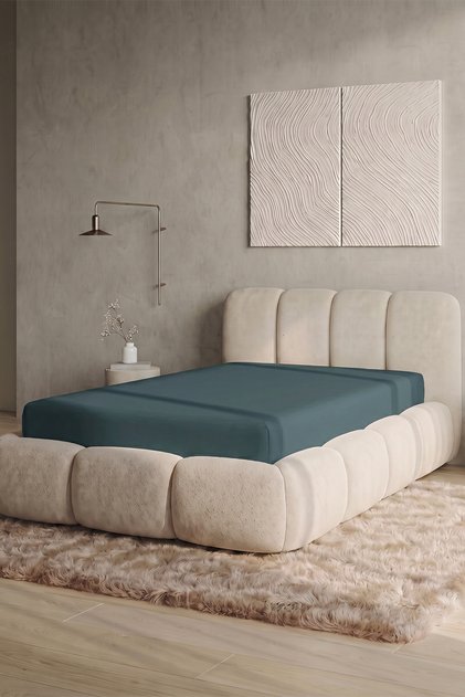 190 Gsm, 95% Cotton 5% Elastane Single Jersey Fitted Sheet Single Size 90-100X200 cm - Petrol Blue