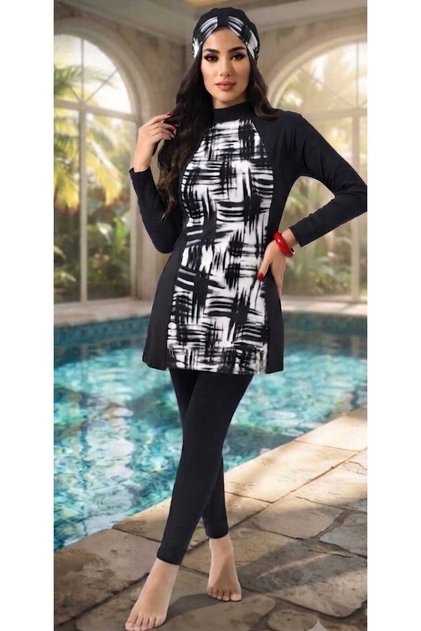 LONG SLEEVE FULLY CLOSED LYCRAL PATTERNED TESETURY SWIMSUIT