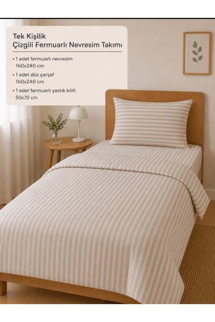 Single Mink Striped Duvet Cover Set with Sheets