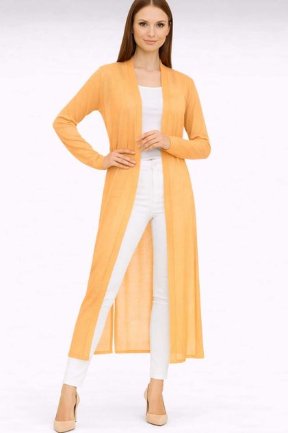 Long Thin Knitwear Cardigan Straight Cut Seasonal Loose Cardigan with Slit Detail