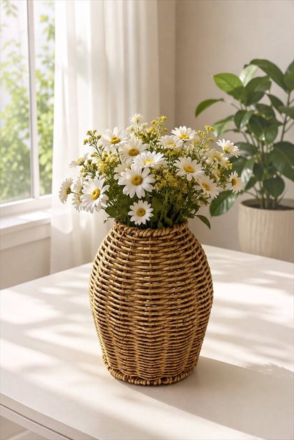 Rattan 8153 Vazo Çok Amaçlı Dekoratif Rattan Örme Vazo