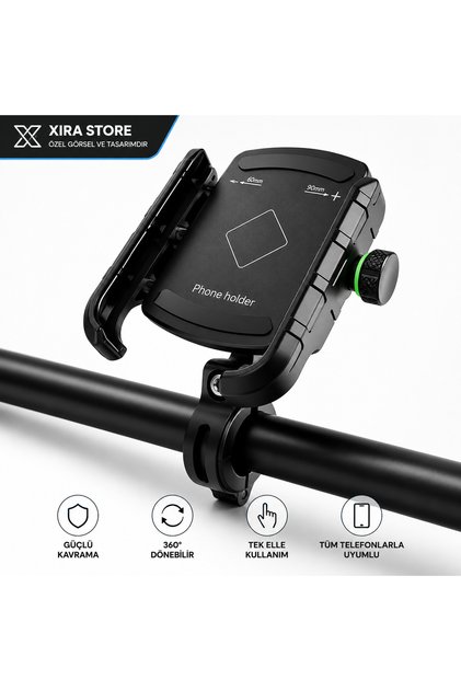 360° Dönebilen Motosiklet Telefon Tutucu Gidon Bağlantılı Ayarlanabilir Telefon Standı 4.7-7 İnç Evrensel
