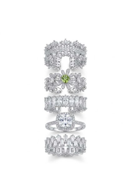 Luxurious 5-Piece Women's Ring Set Silver Plated with Crystal Designs – Elegant Statement for Formal Occasions and Daily Wear