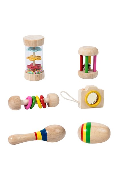 1 set 6pcs/set Wooden Musical Instruments Toys, Small Rattle, Sand Hammer, Sand Ball, Shake Bell Kal