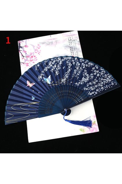 1 1Pc Vintage Silk Folding Fan Retro Chinese Japanese Bamboo Folding Fan Tassel Dance Hand Fan Home