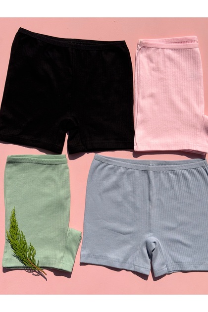 Women's Corded 4 Pieces Cotton Lycra Women's Shorts (BLUE-PINK-BLACK-GREEN)