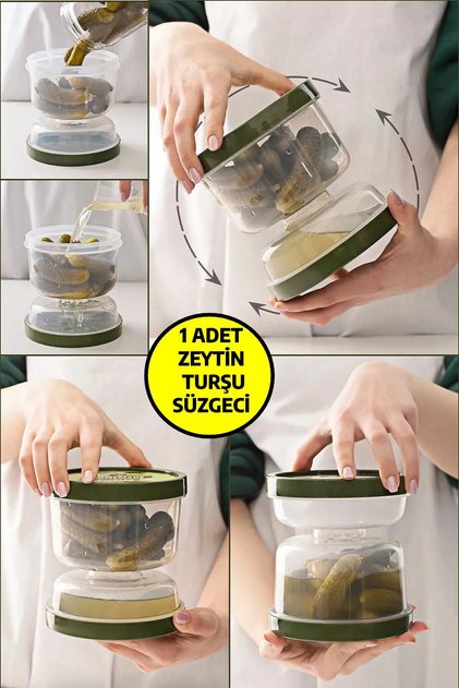 Olive Container with Sand Timer Strainer - Transparent Olive Pickle Storage Container - No. 2